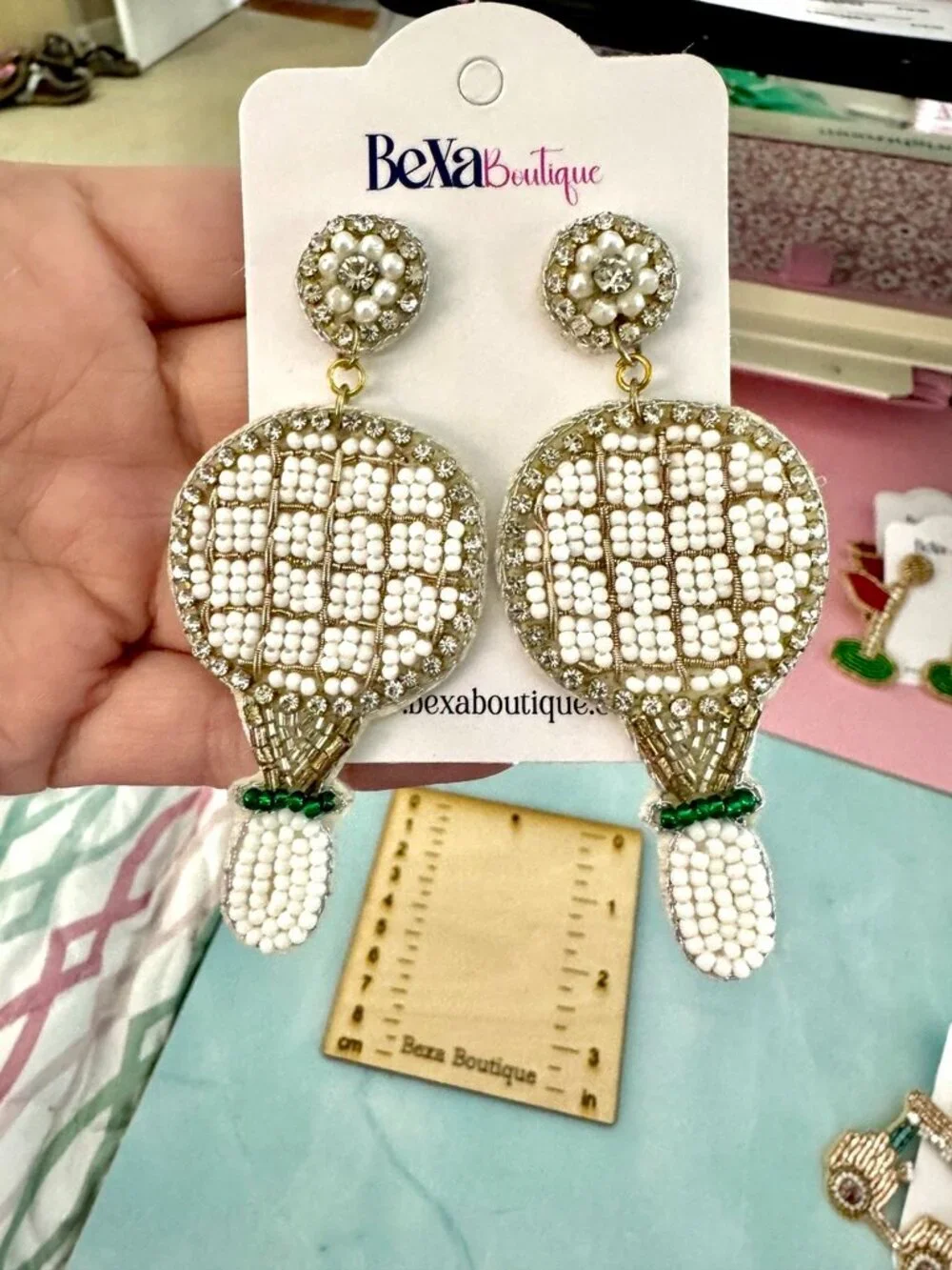 Tennis Racquet Beaded Earrings NEW